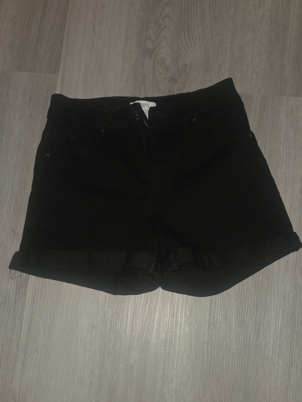 Forever 21 Black Rolled Cuff Denim Shorts